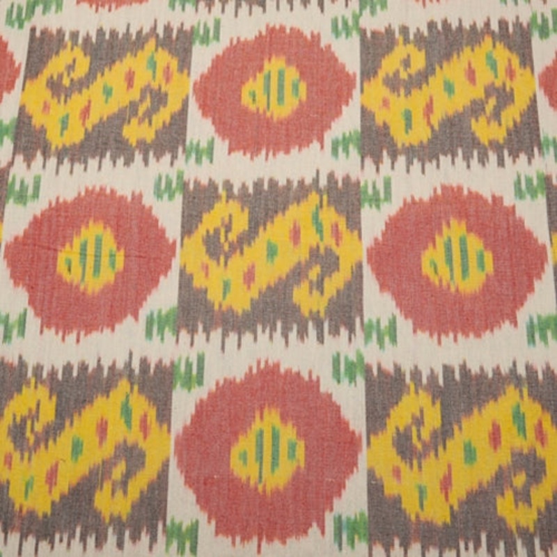 Bukhara Ikat Red Yellow Black Laura Kiran Fabric