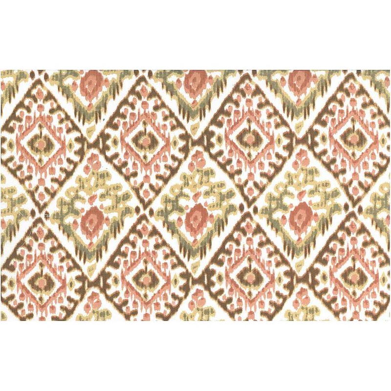 Tashkent Ikat Print Coral Sand White Laura Kiran Fabric