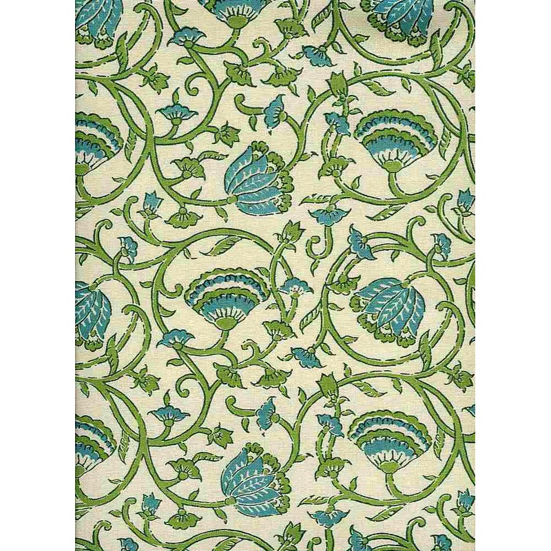 Tulipvine Handprint Natural Teal Jade Laura Kiran Fabric