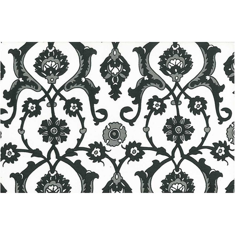 Turkish Tile Print Jet White Laura Kiran Fabric