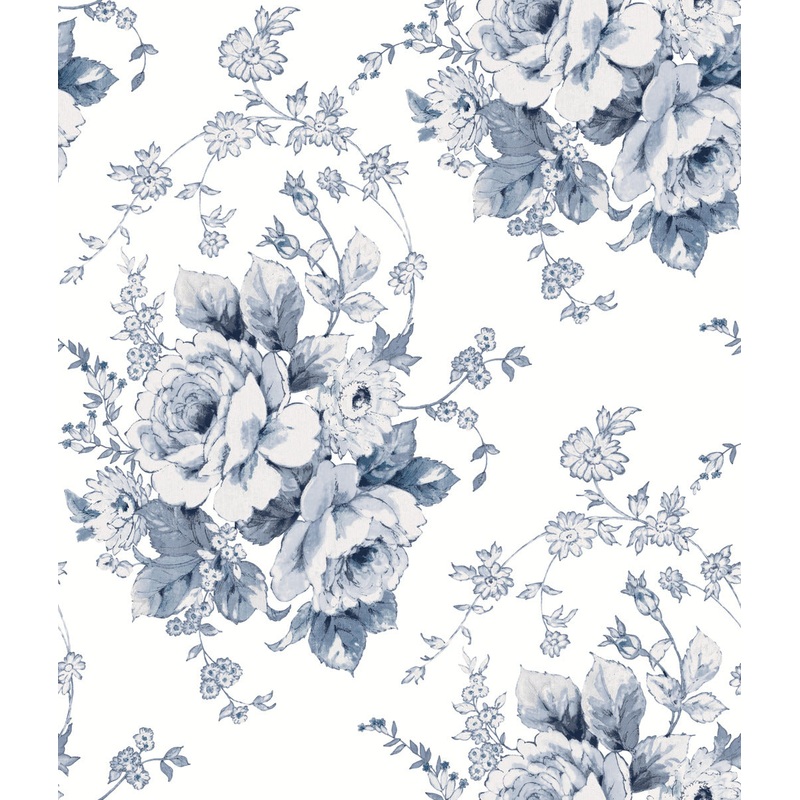 FH4087 Navy/White Heritage Rose Wallpaper