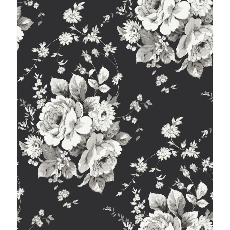 FH4088 Black/Gray Heritage Rose Wallpaper