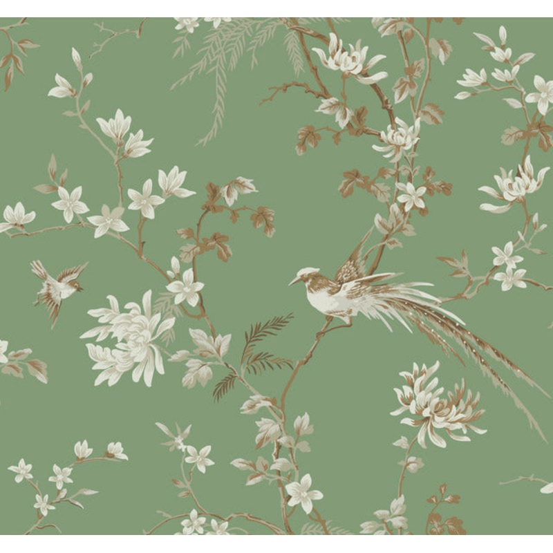 KT2175 Green Bird And Blossom Chinoserie Wallpaper