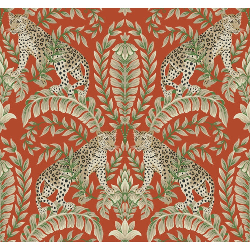 KT2201 Orange Jungle Leopard Wallpaper