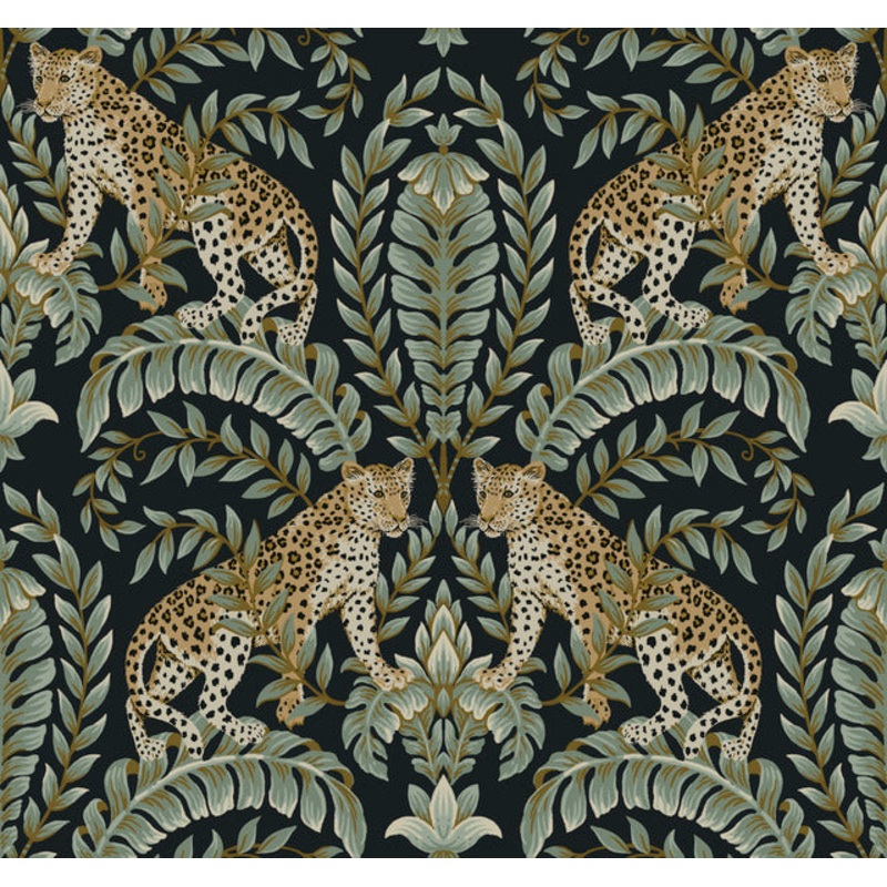 KT2205 Black/Green Jungle Leopard Wallpaper