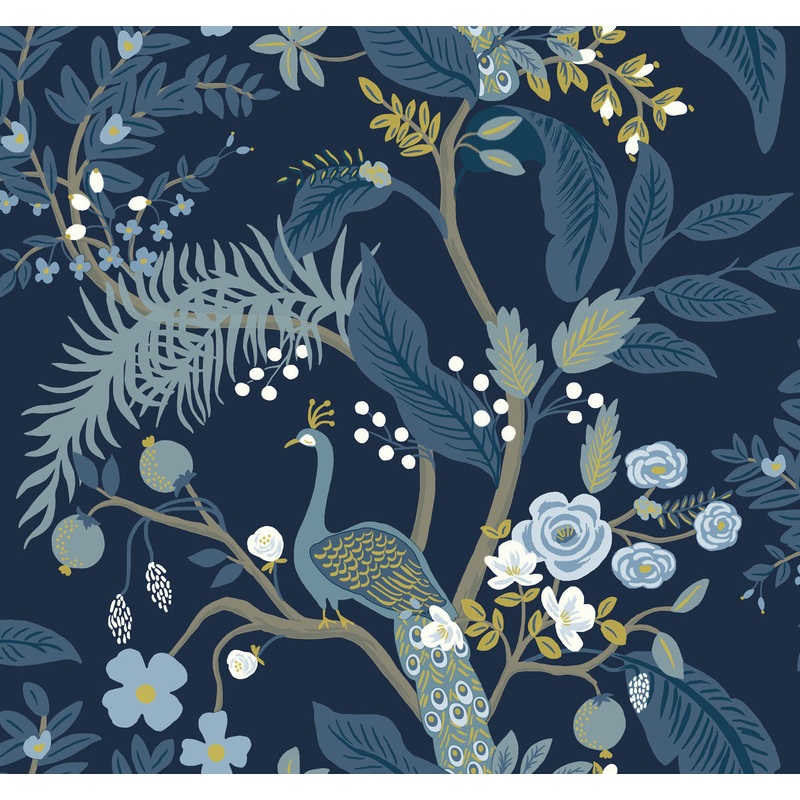 RI5172 Navy Peacock Wallpaper