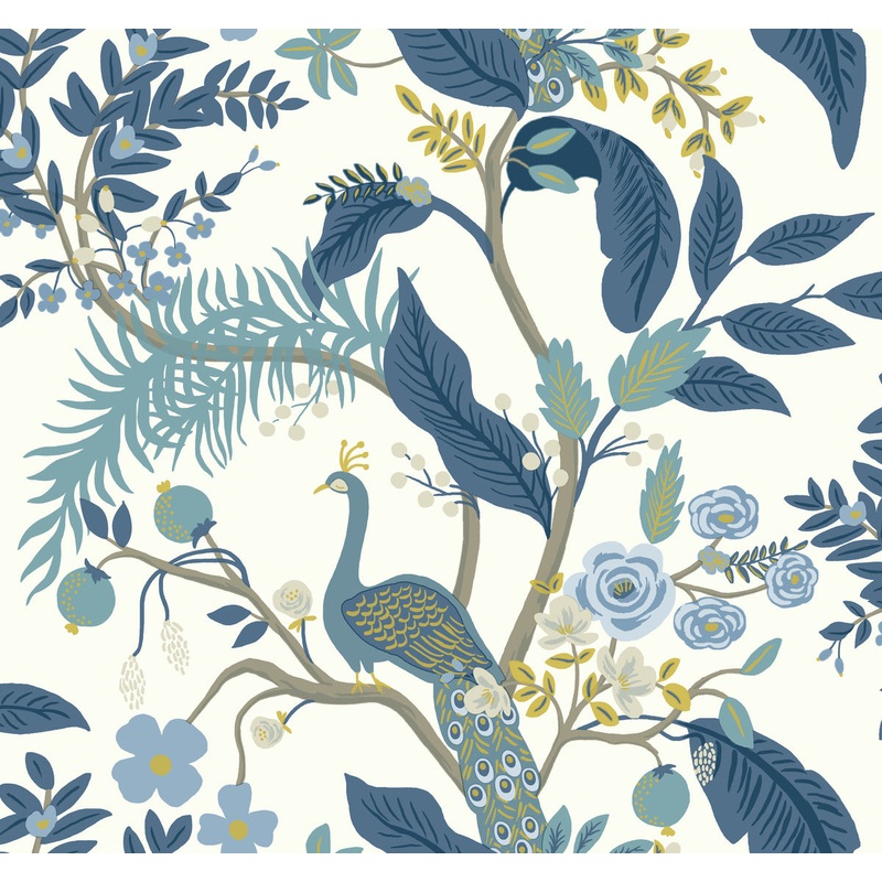 RI5173 Blue/White Peacock Wallpaper