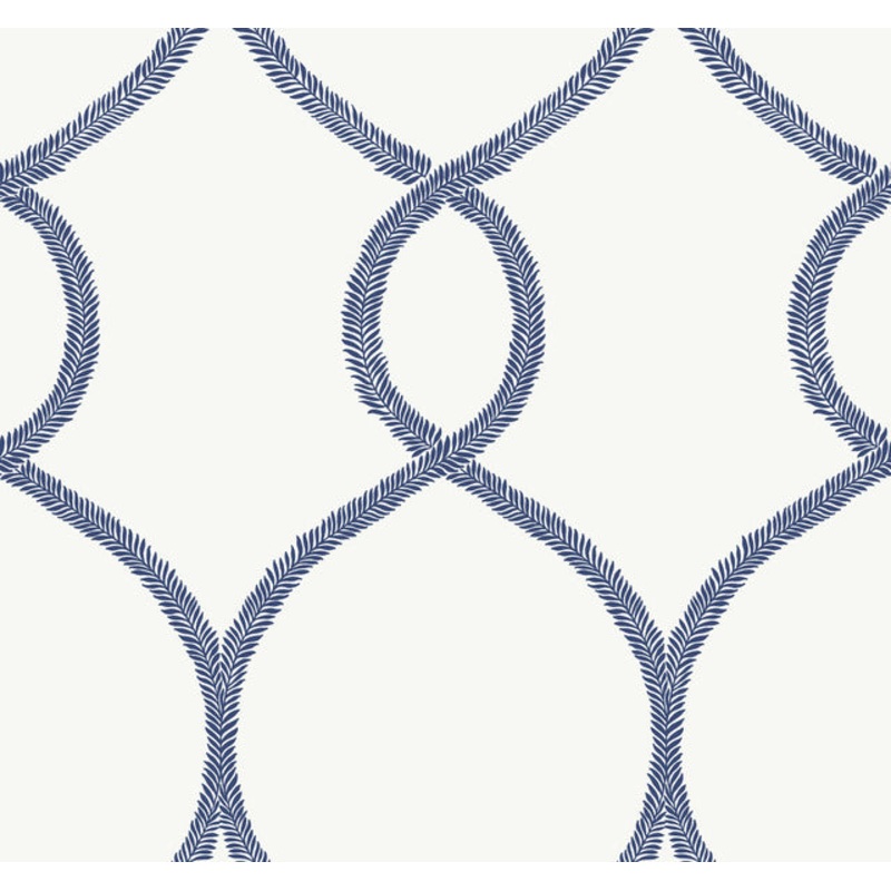 KT2232 Navy Laurel Leaf Ogee Wallpaper