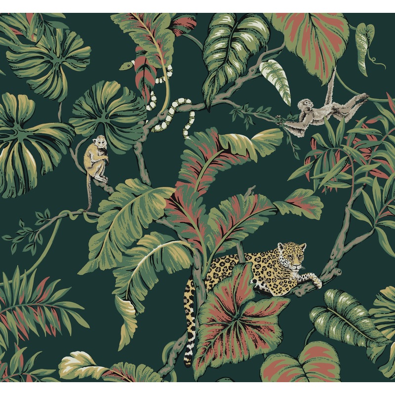 HO2146 Dark Green Jungle Cat Wallpaper