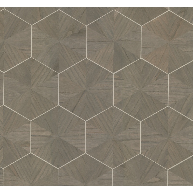 HO2102 Brown Hexagram Wood Veneer Wallpaper