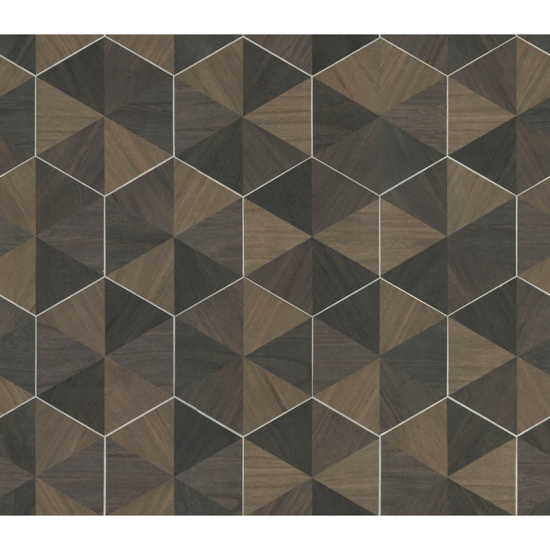 HO2103 Brown/Black Hexagram Wood Veneer Wallpaper