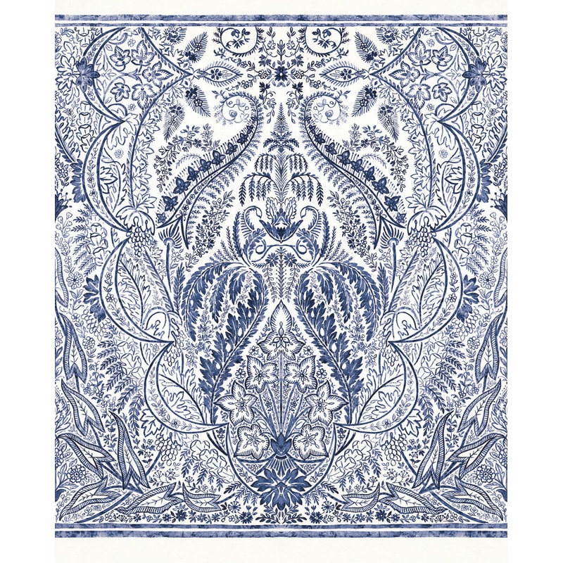 DM4912M Blue White Jaipur Paisley Damas Wallpaper Mural