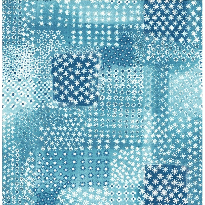Flower Power Indigo Patchwork Wallpaper