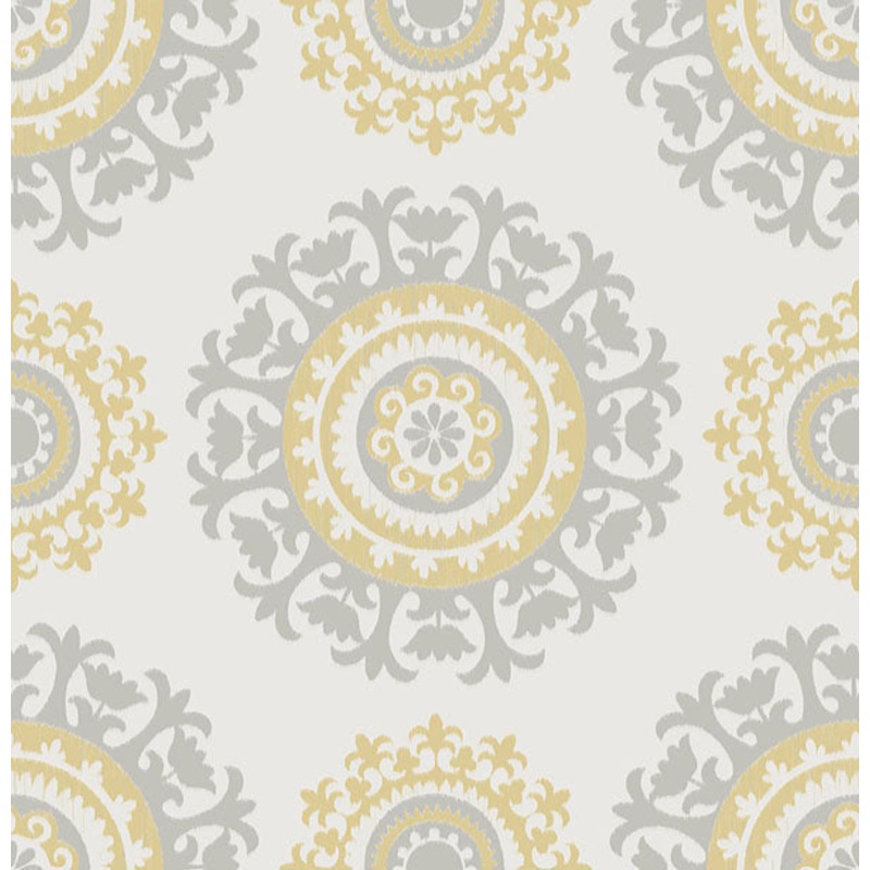 NU1652 Grey and Yellow Suzani Peel and Stick Wallpaper