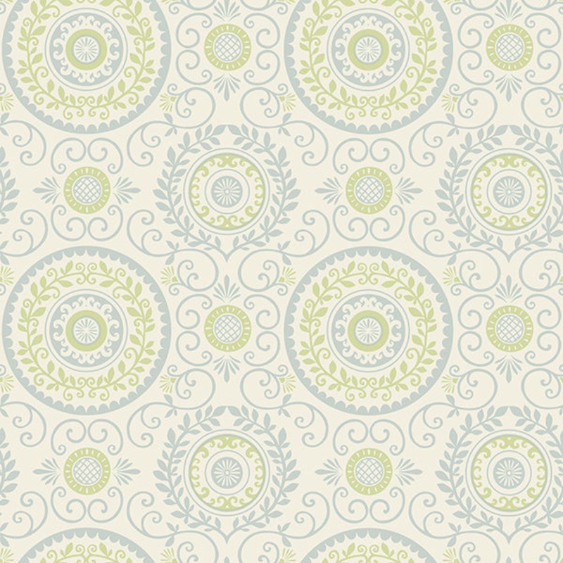 For Your Bath III Annabel Blue Medallion Wallpaper