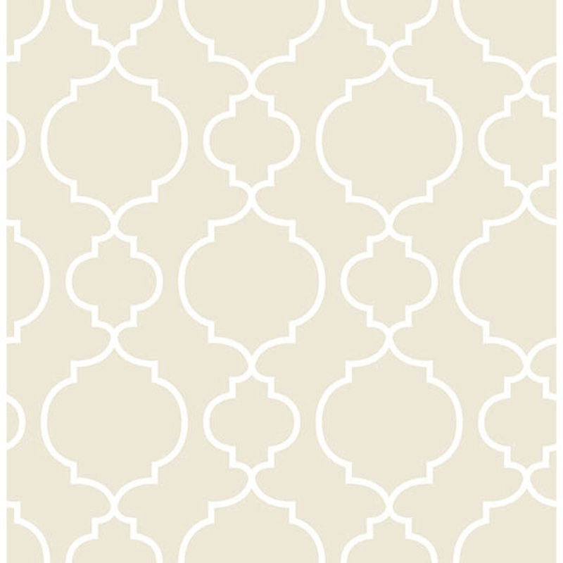 For Your Bath III Desiree Taupe Quatrefoil Wallpaper