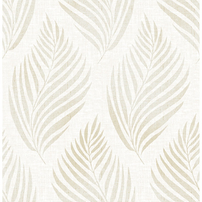 For Your Bath III Patrice Beige Linen Leaf Wallpaper