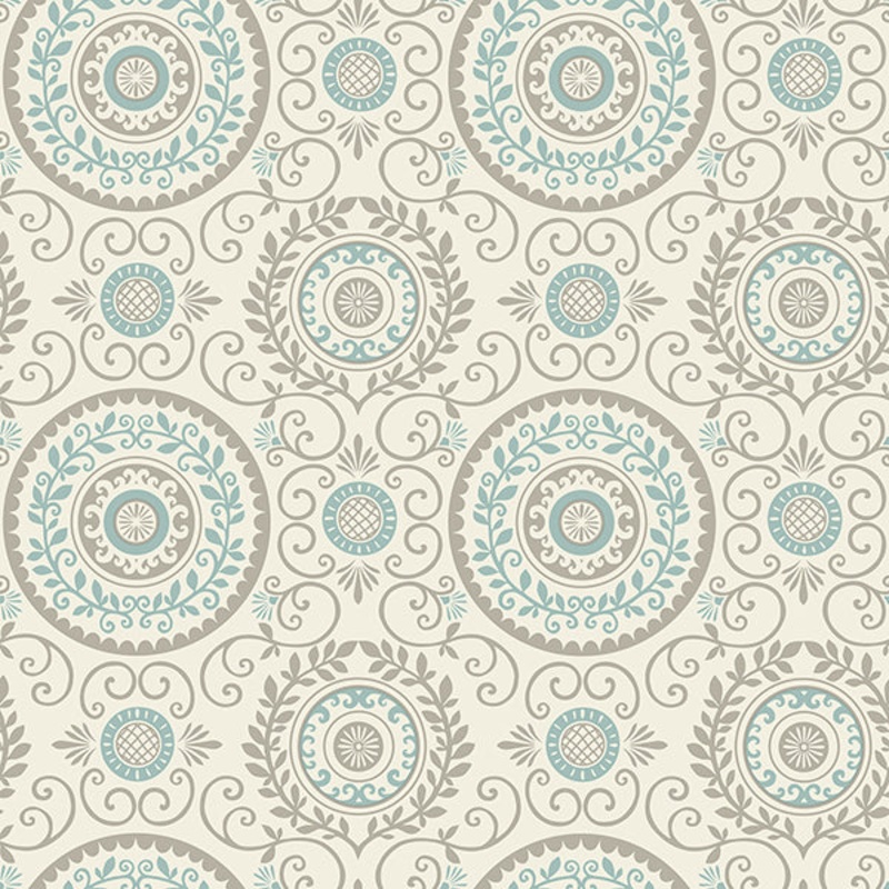 For Your Bath III Annabel Aqua Medallion Wallpaper