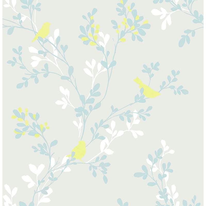 For Your Bath III Chirp Grey Birds & Trees Wallpaper