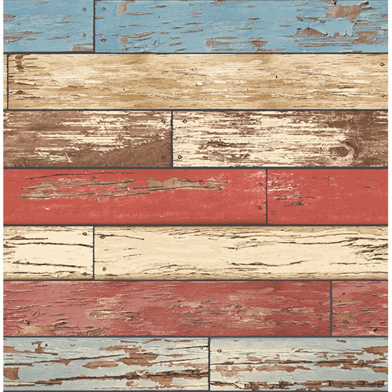 For Your Bath III Levi Red Scrap Wood Wallpaper