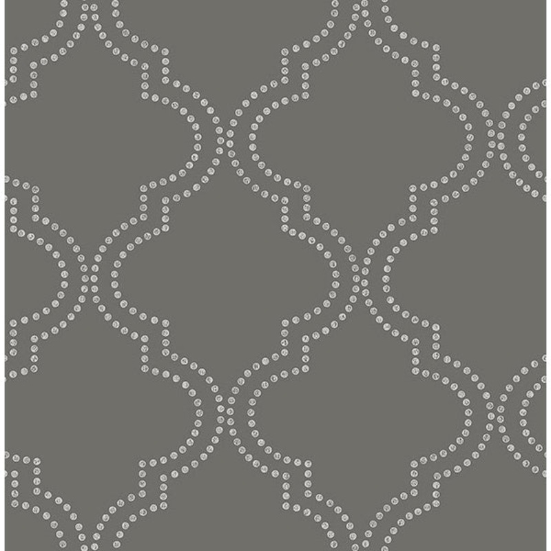 For Your Bath III Tetra Charcoal Quatrefoil Wallpaper