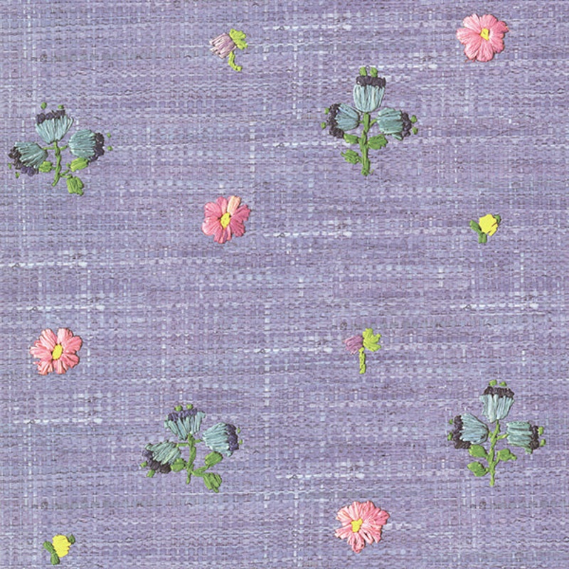 Gerda Blue Hand Embroidered Raffia Look Wallpaper