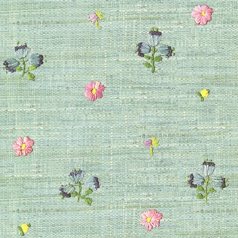 Gerda Mint Hand Embroidered Raffia Look Wallpaper