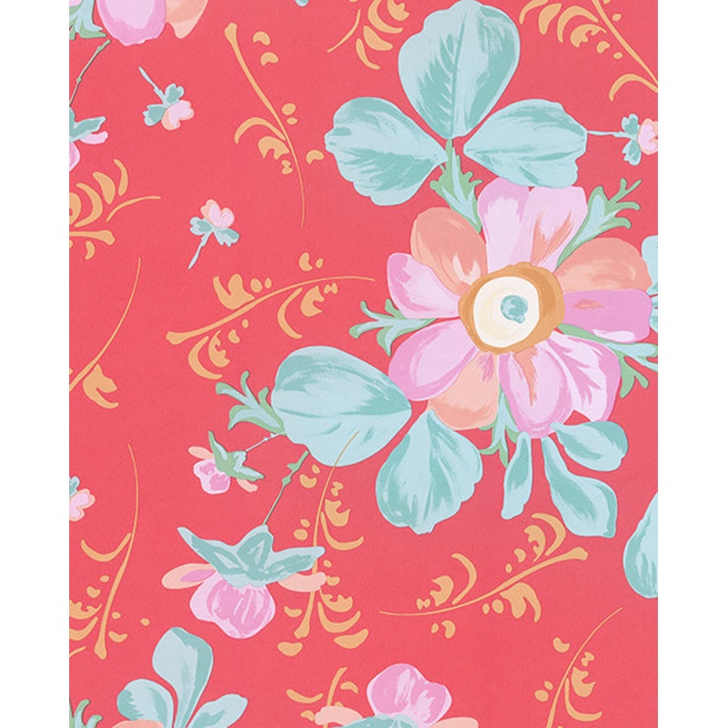 Lyse Coral Painted Flowers Wallpaper