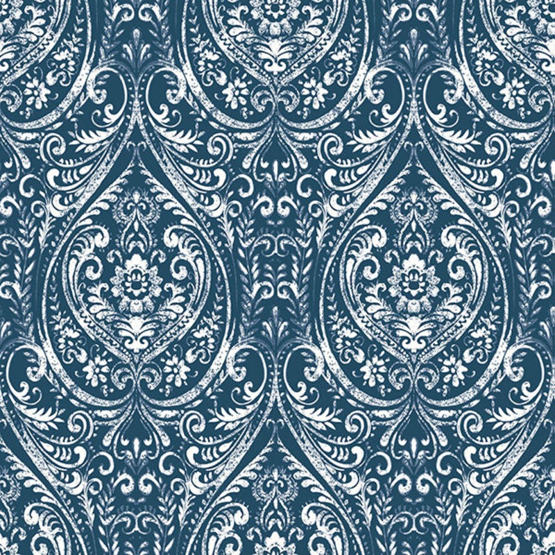 NU1689 Bohemian Damask Indigo Peel and Stick Wallpaper
