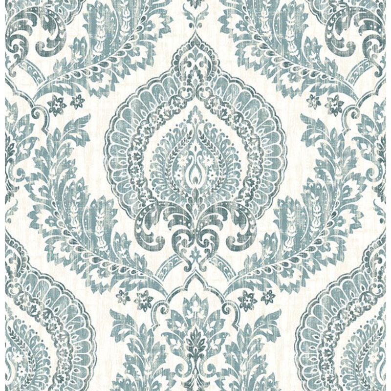 NU1702 Kensington Damask Blue Peel and Stick Wallpaper