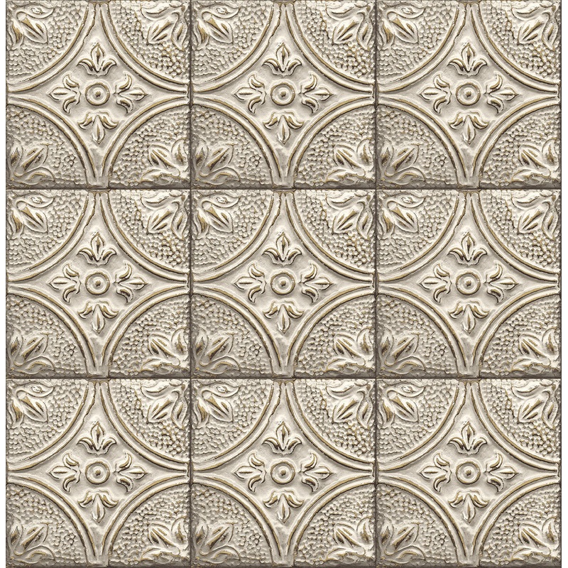 2766-23764 Houston Cream Tin Tile Wallpaper