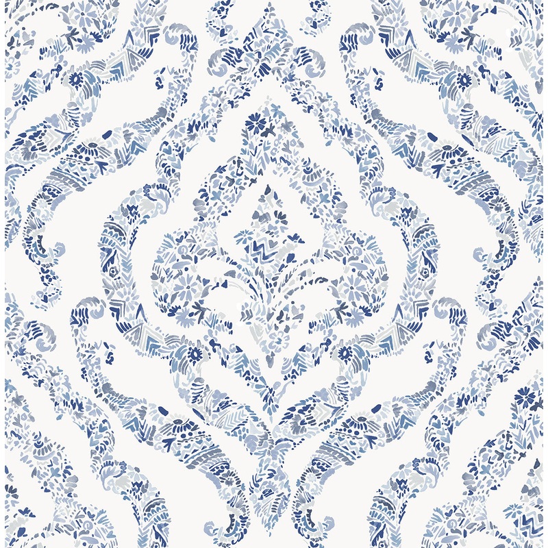 2901-25403 Featherton Blue Floral Damask Wallpaper