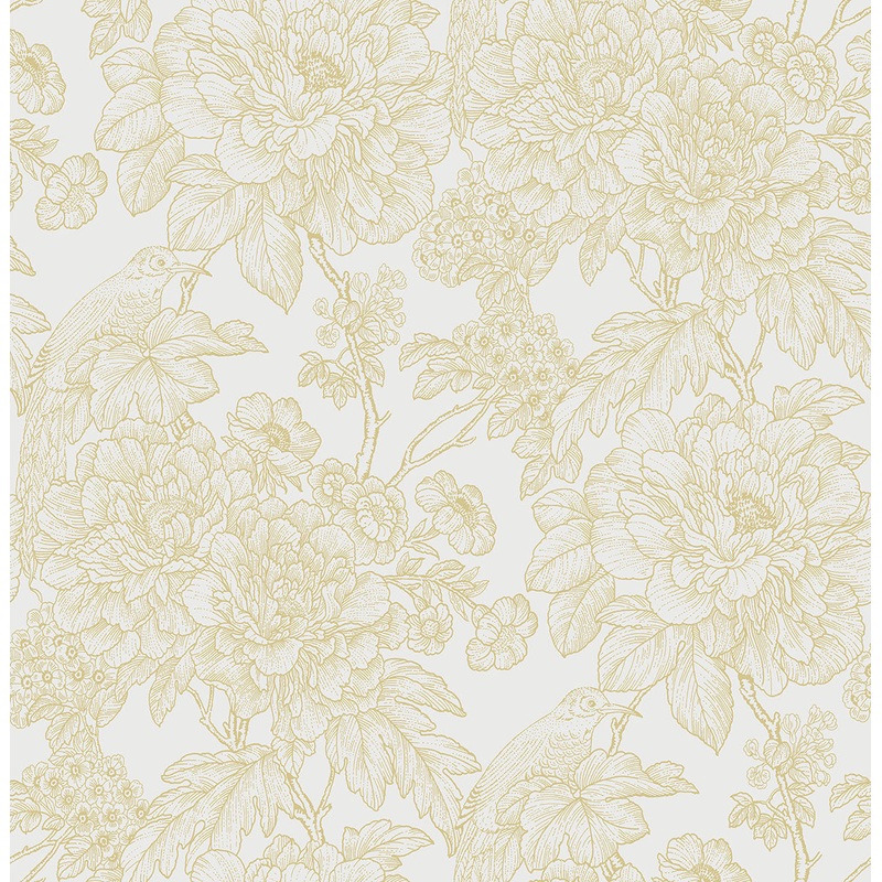2901-25413 Birds of Paraside Breeze Mustard Floral Wallpaper