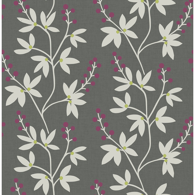 2901-25439 Linnea Elsa Dark Brown Botanical Trail Wallpaper