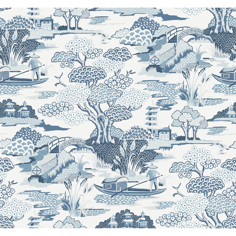 2901-87507 Joy De Vie Blue Toile Wallpaper