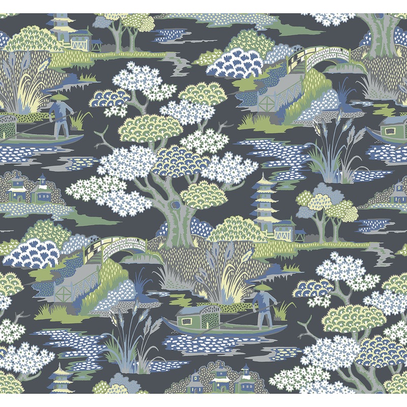 2901-87510 Joy De Vie Indigo Toile Wallpaper