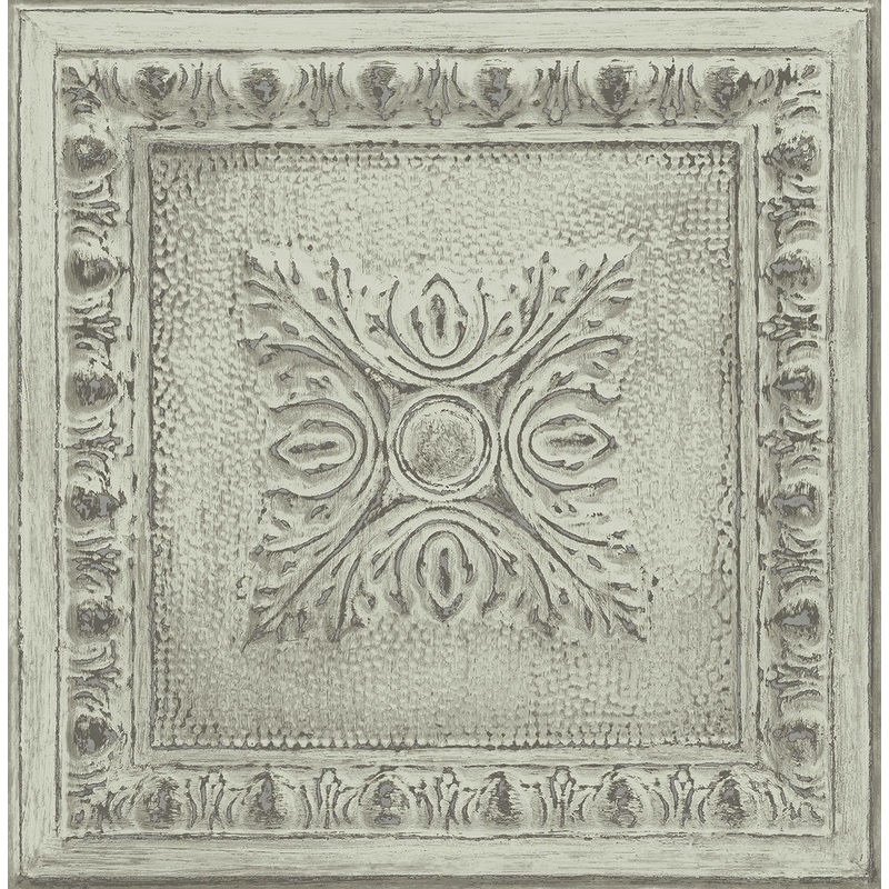 2922-24033 Hillman Light Green Ornamental Tin Tile Wallpaper