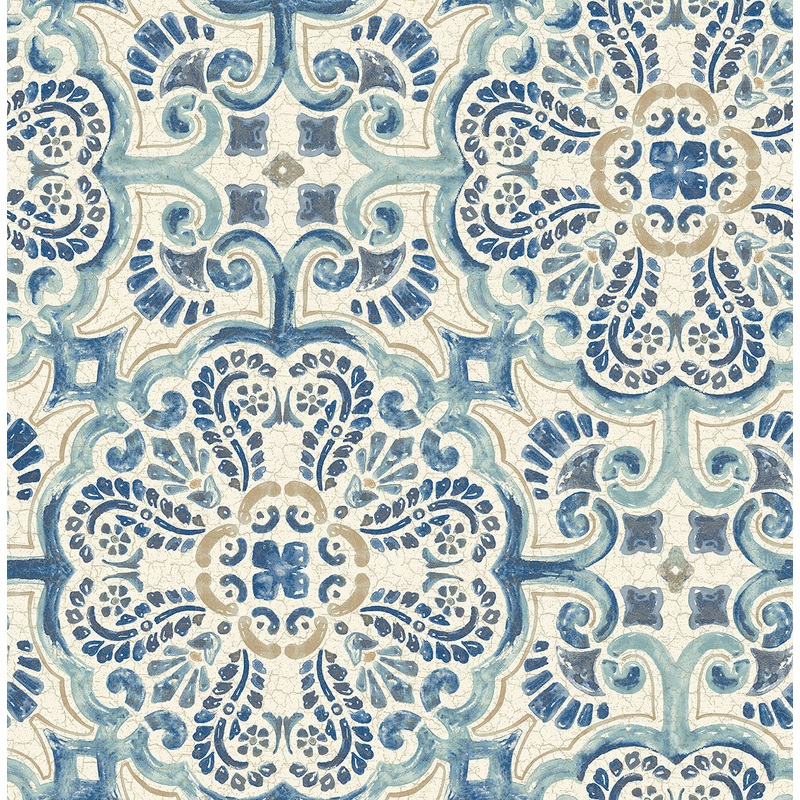 2922-24046 Bayard Blue Tile Wallpaper