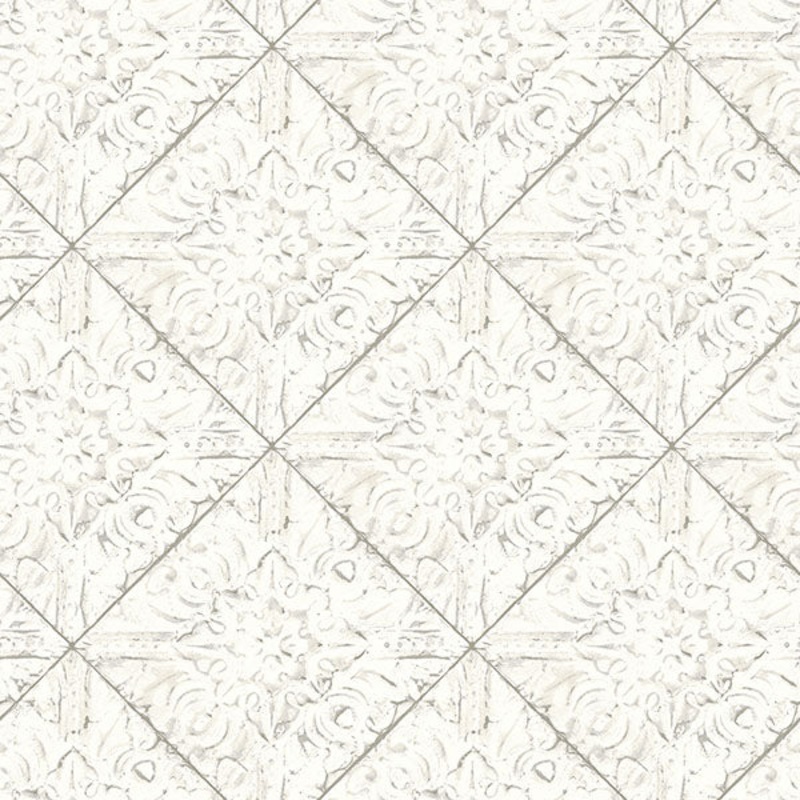2904-13091 Brandi White Tin Tile Wallpaper