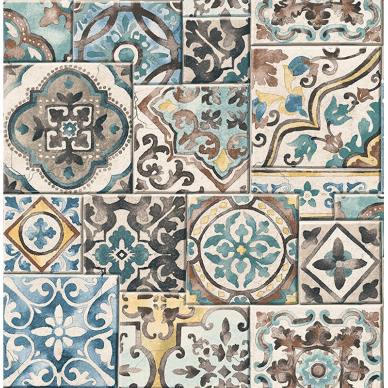 2904-22315 Marrakesh Blue Global Tiles Wallpaper