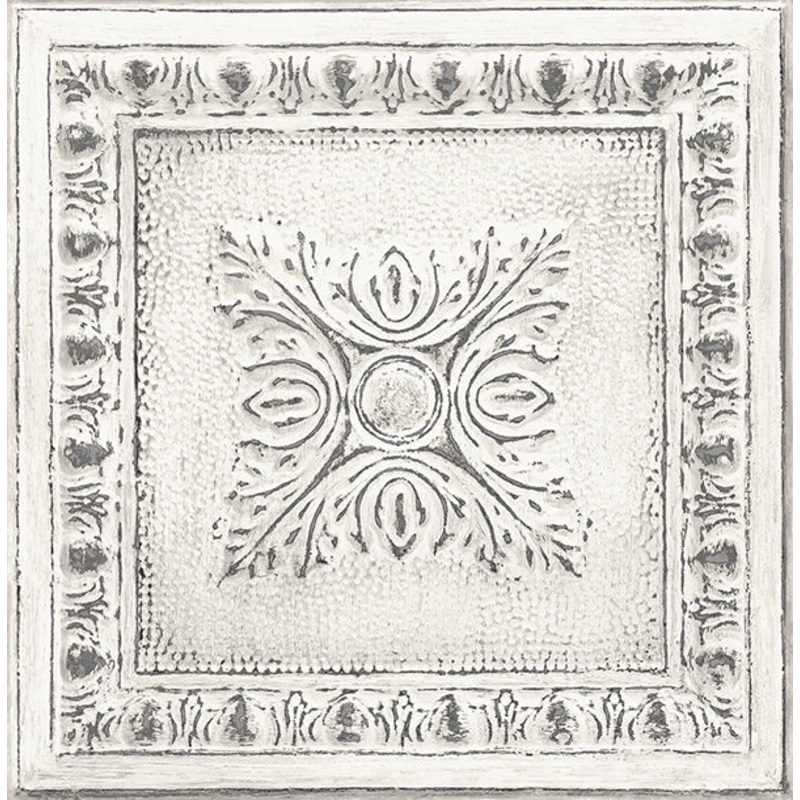2904-24031 Hazley White Ornamental Tin Tile Wallpaper