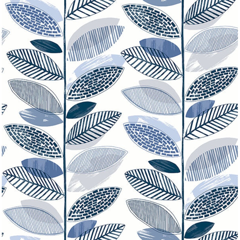 2904-25682 Nyssa Blue Leaves Wallpaper