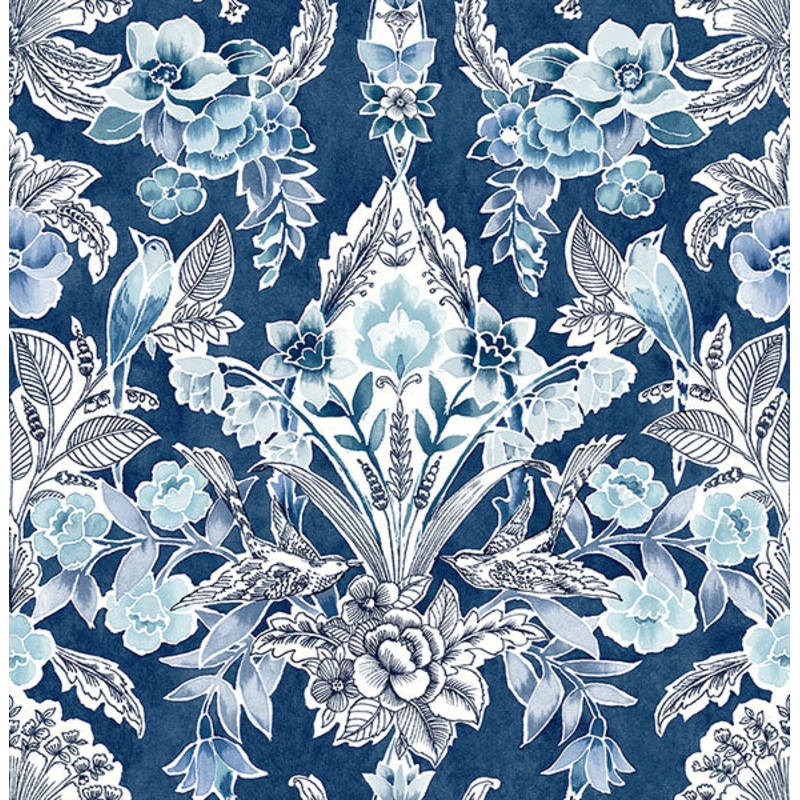 2903-25863 Vera Blue Floral Damask Wallpaper