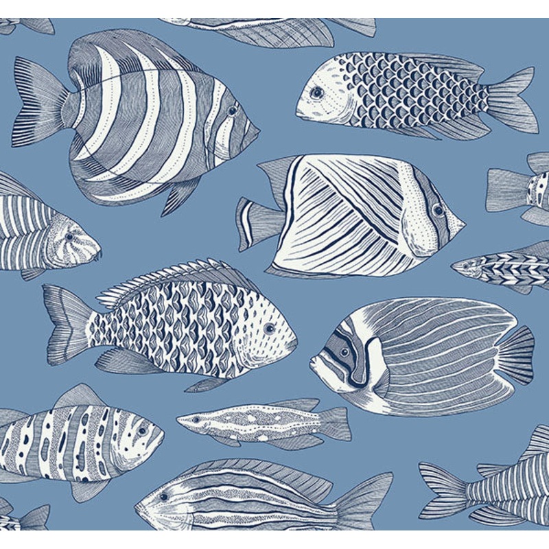 2927-80212 Wailea Sky Blue Tropical School Wallpaper
