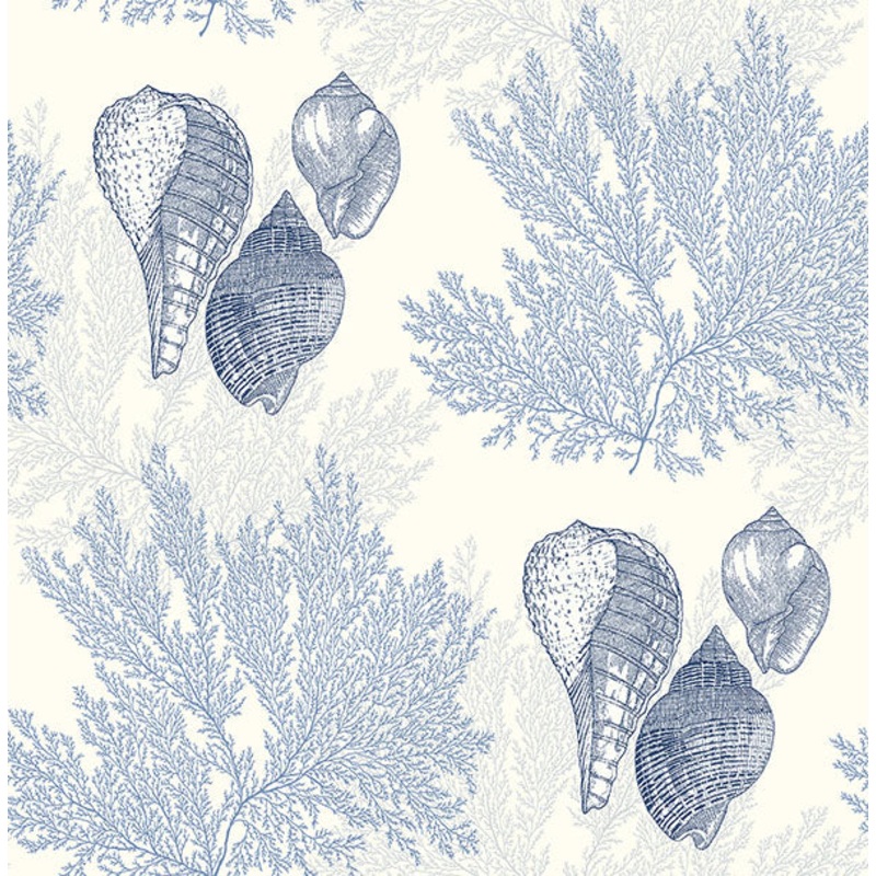 2927-81202 Nauset Blue Seashell Shores Wallpaper