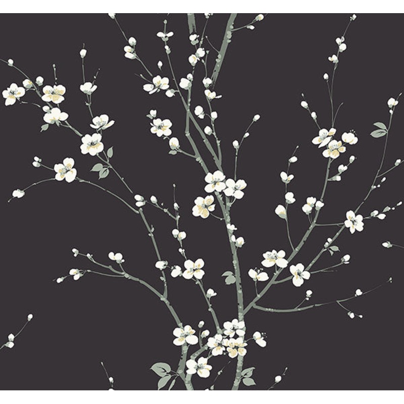 2927-81800 Monterey Black Floral Branch Wallpaper