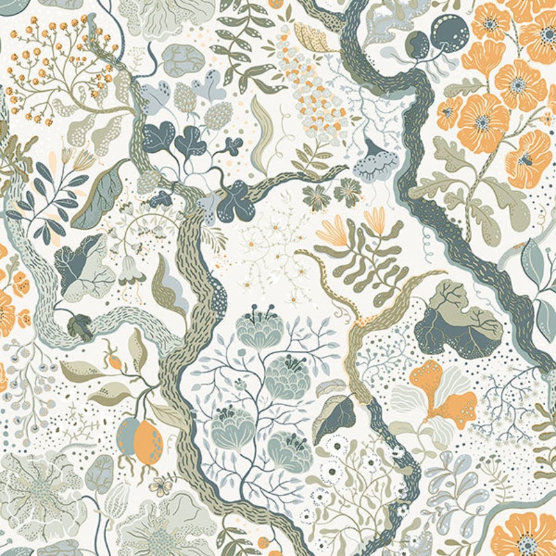 2932-65103 Ann Turquoise Floral Vines Wallpaper