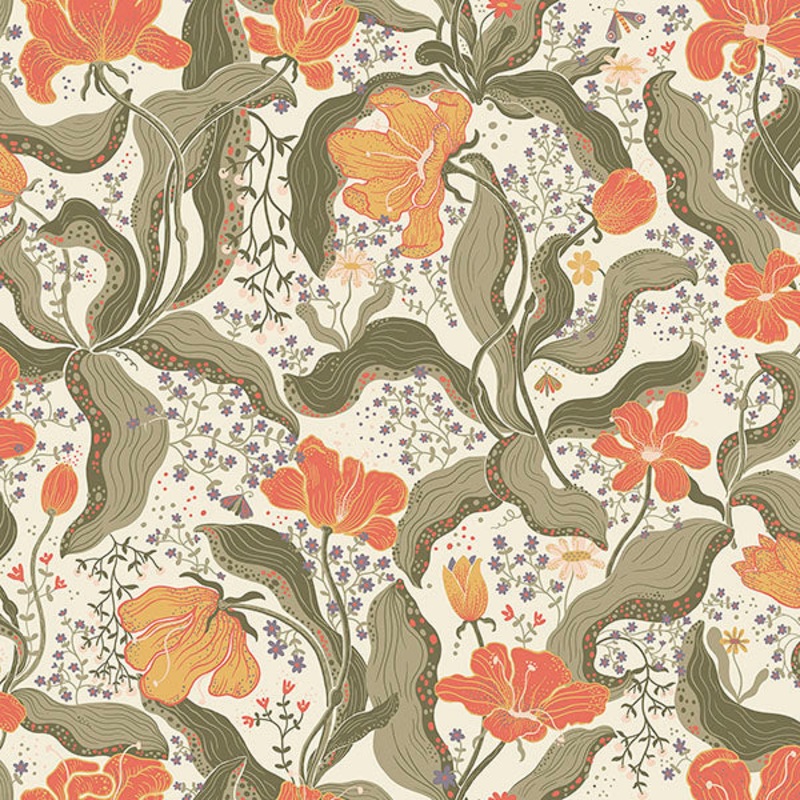 2932-65119 Bodri Dark Green Tulip Garden Wallpaper
