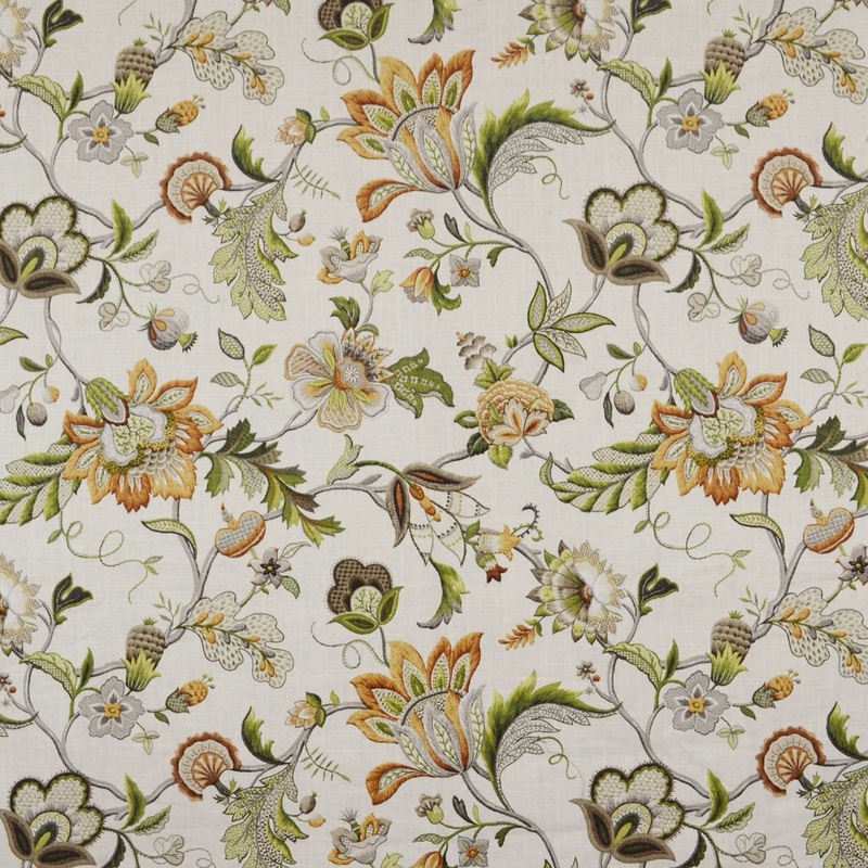 Brissac Amber Floral Jacobean Linen Fabric