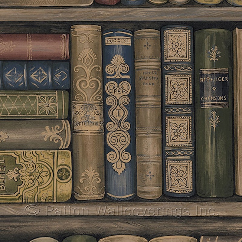 LL29570 Antique Jewel Tone Library Book Shelf Wallpaper